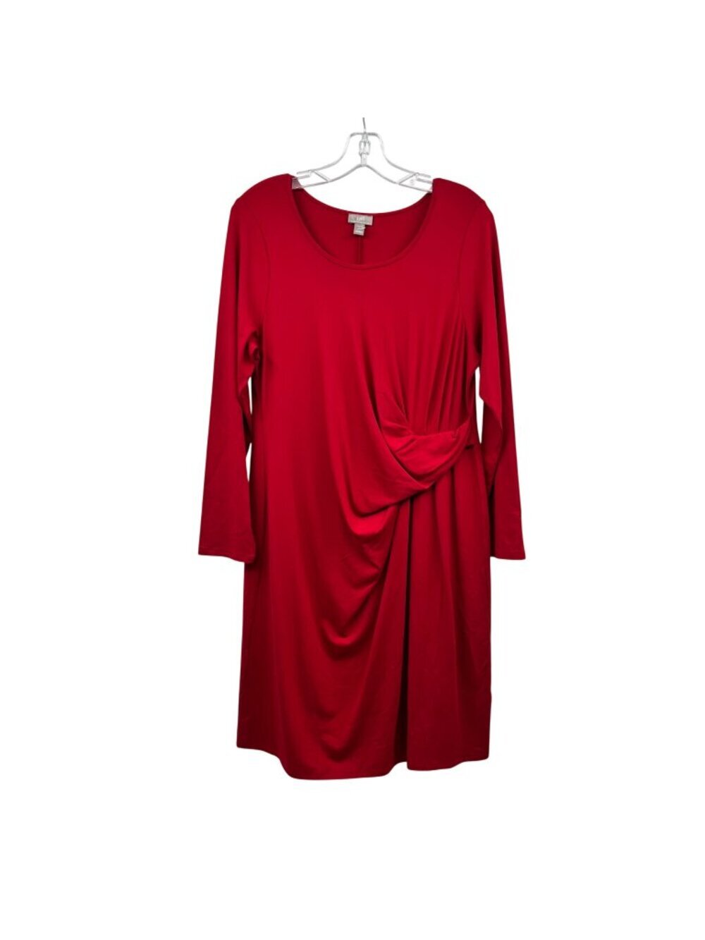 J. Jill Wearever Womens Ruched Sheath Dress Long Sleeve Red Size Large